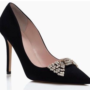 Kate Spade Lissie Black Suede Rhinestone Bow 10 M